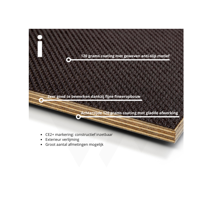 12mm FORTODECK berken betonplex donkerbruin antislip geweven